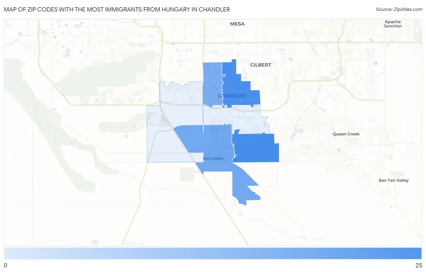 Zip Codes with the Most Immigrants from Hungary in Chandler Map