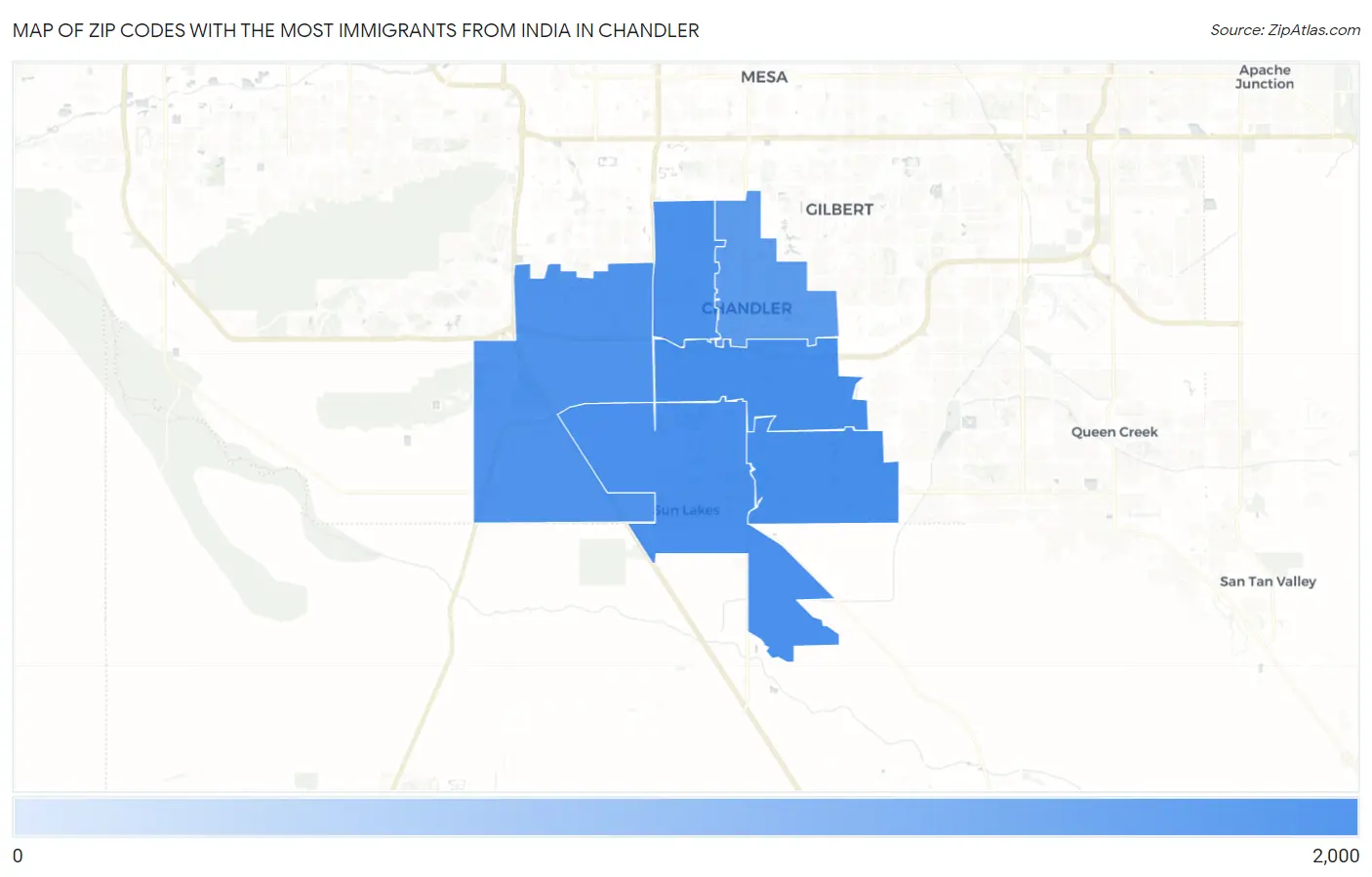 Zip Codes with the Most Immigrants from India in Chandler Map