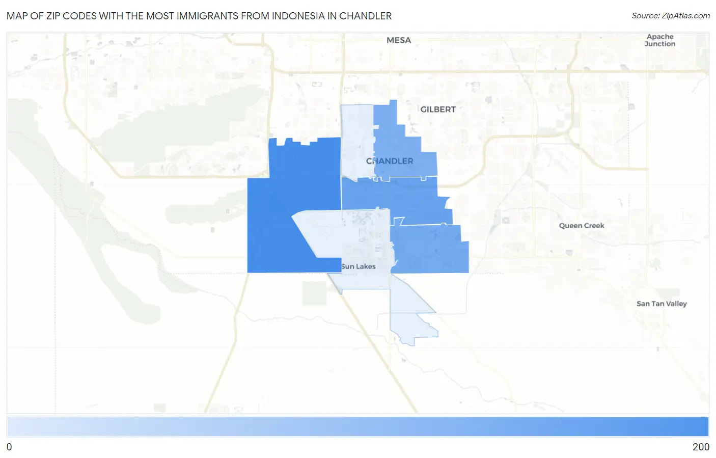 Zip Codes with the Most Immigrants from Indonesia in Chandler Map