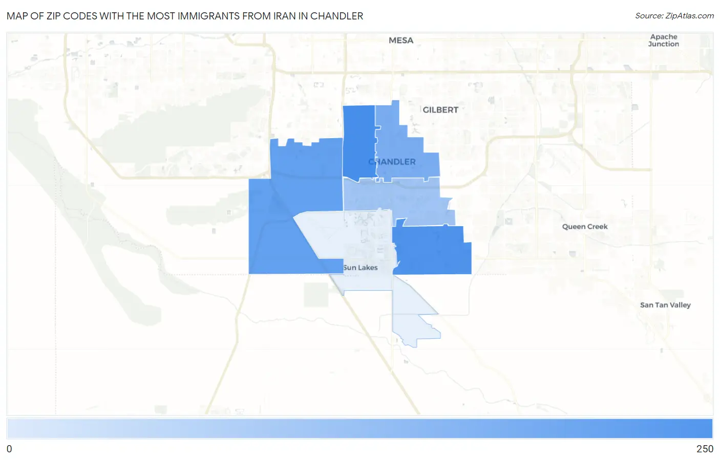 Zip Codes with the Most Immigrants from Iran in Chandler Map