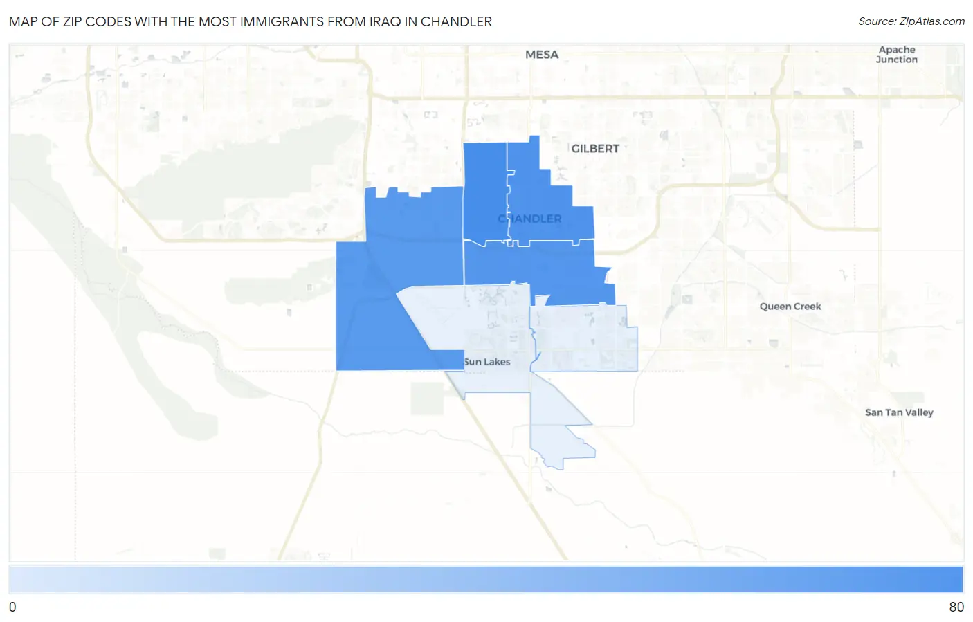 Zip Codes with the Most Immigrants from Iraq in Chandler Map
