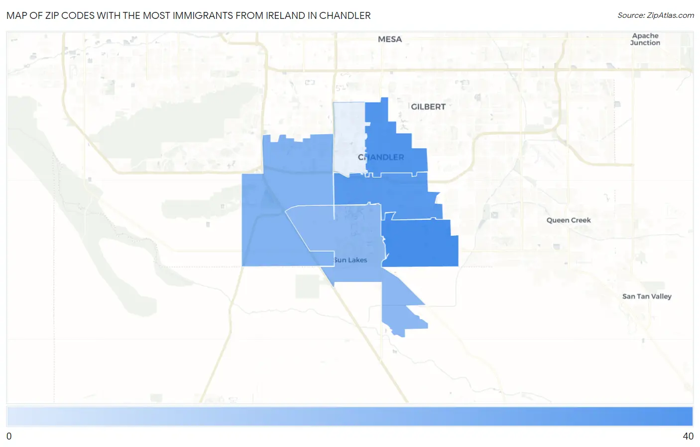 Zip Codes with the Most Immigrants from Ireland in Chandler Map