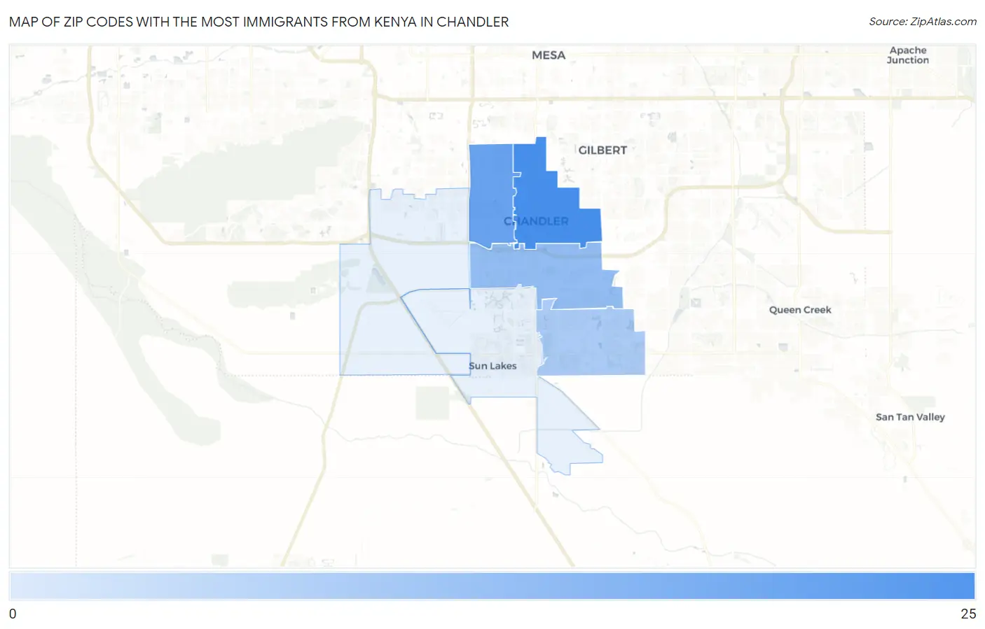 Zip Codes with the Most Immigrants from Kenya in Chandler Map