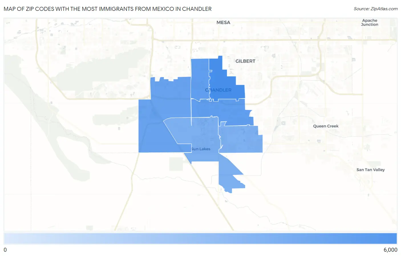 Zip Codes with the Most Immigrants from Mexico in Chandler Map