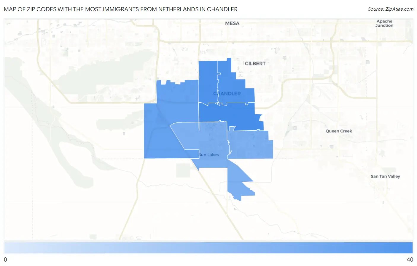 Zip Codes with the Most Immigrants from Netherlands in Chandler Map
