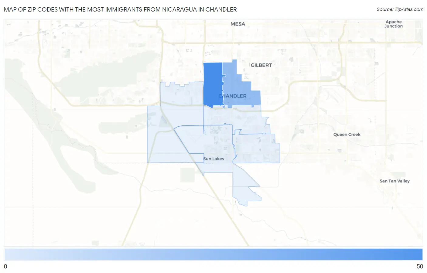 Zip Codes with the Most Immigrants from Nicaragua in Chandler Map