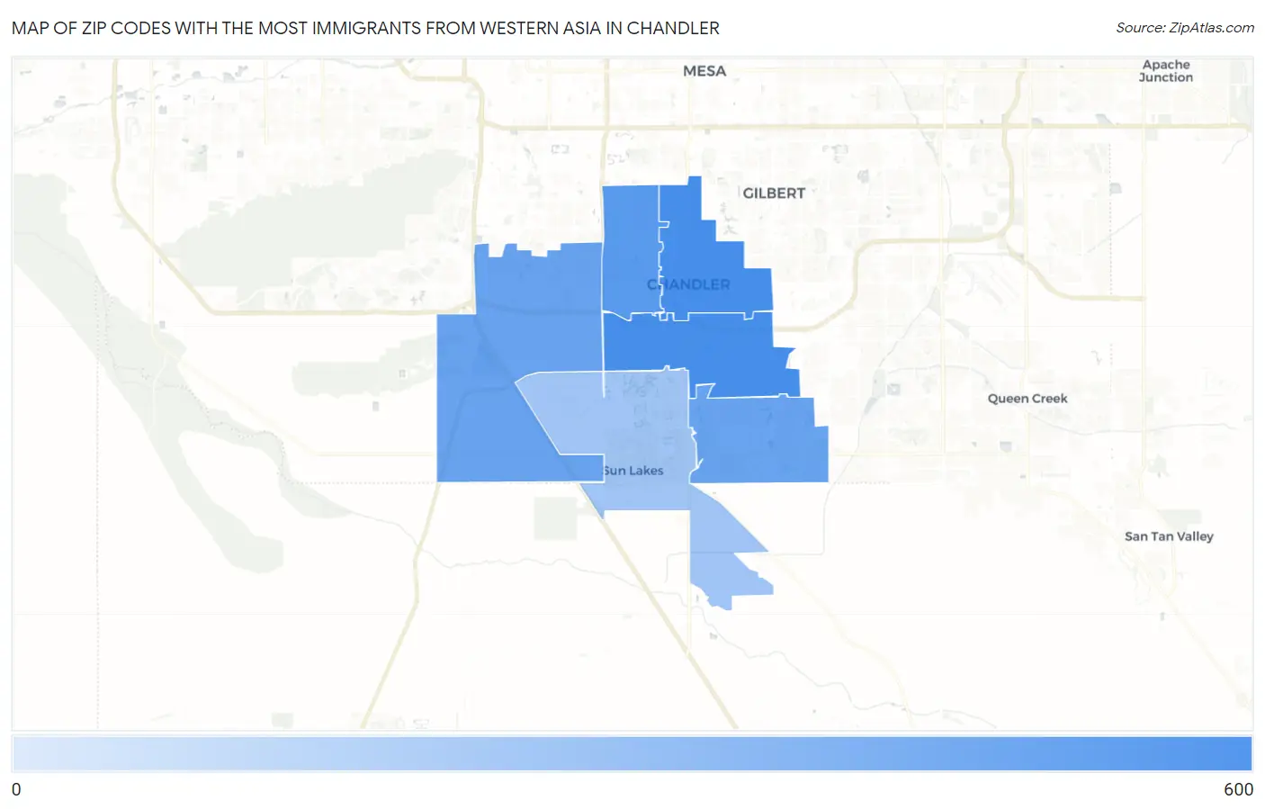 Zip Codes with the Most Immigrants from Western Asia in Chandler Map