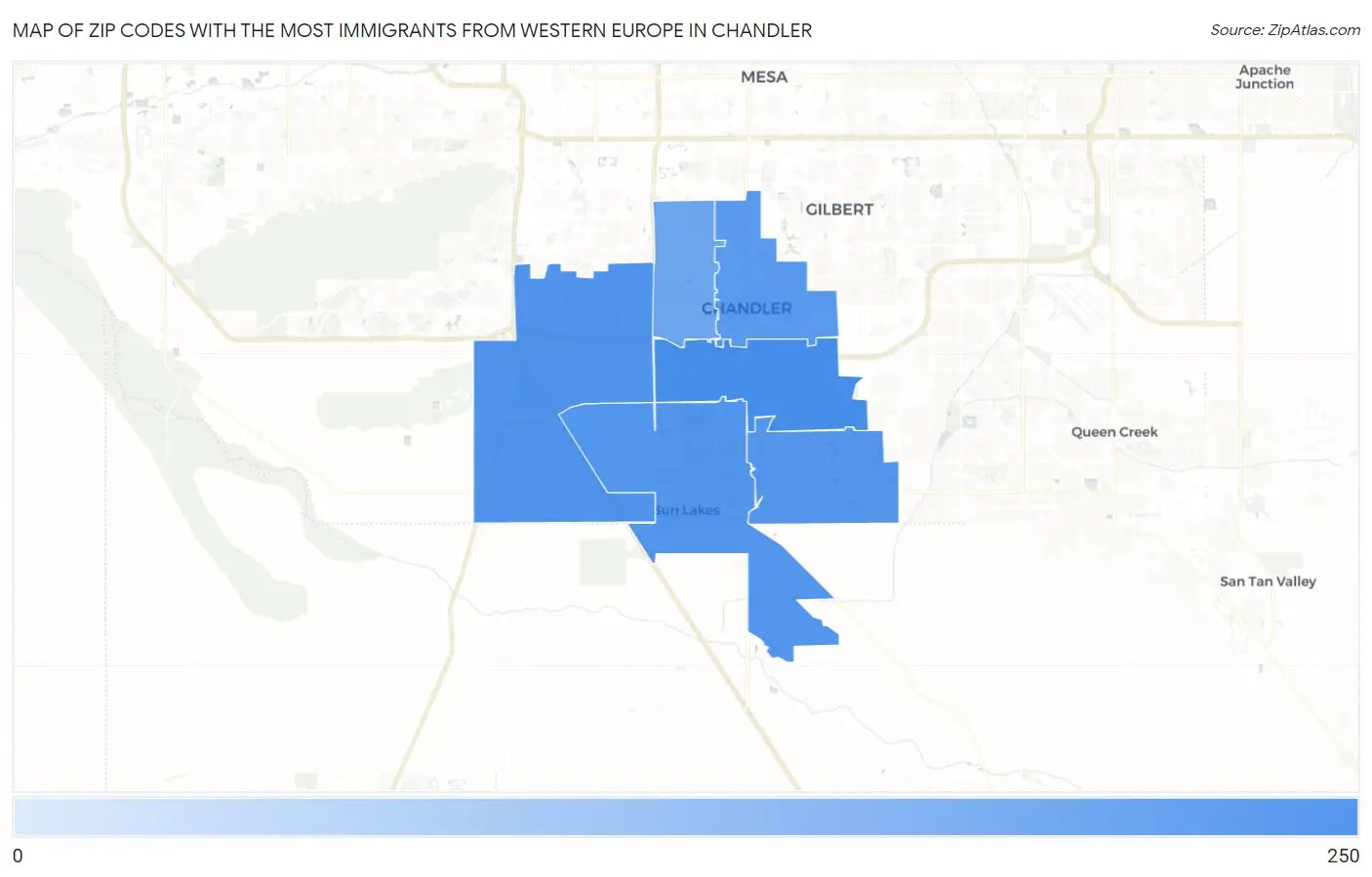 Zip Codes with the Most Immigrants from Western Europe in Chandler Map