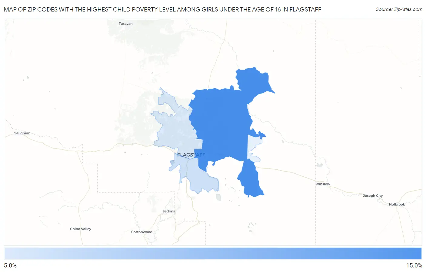 Zip Codes with the Highest Child Poverty Level Among Girls Under the Age of 16 in Flagstaff Map