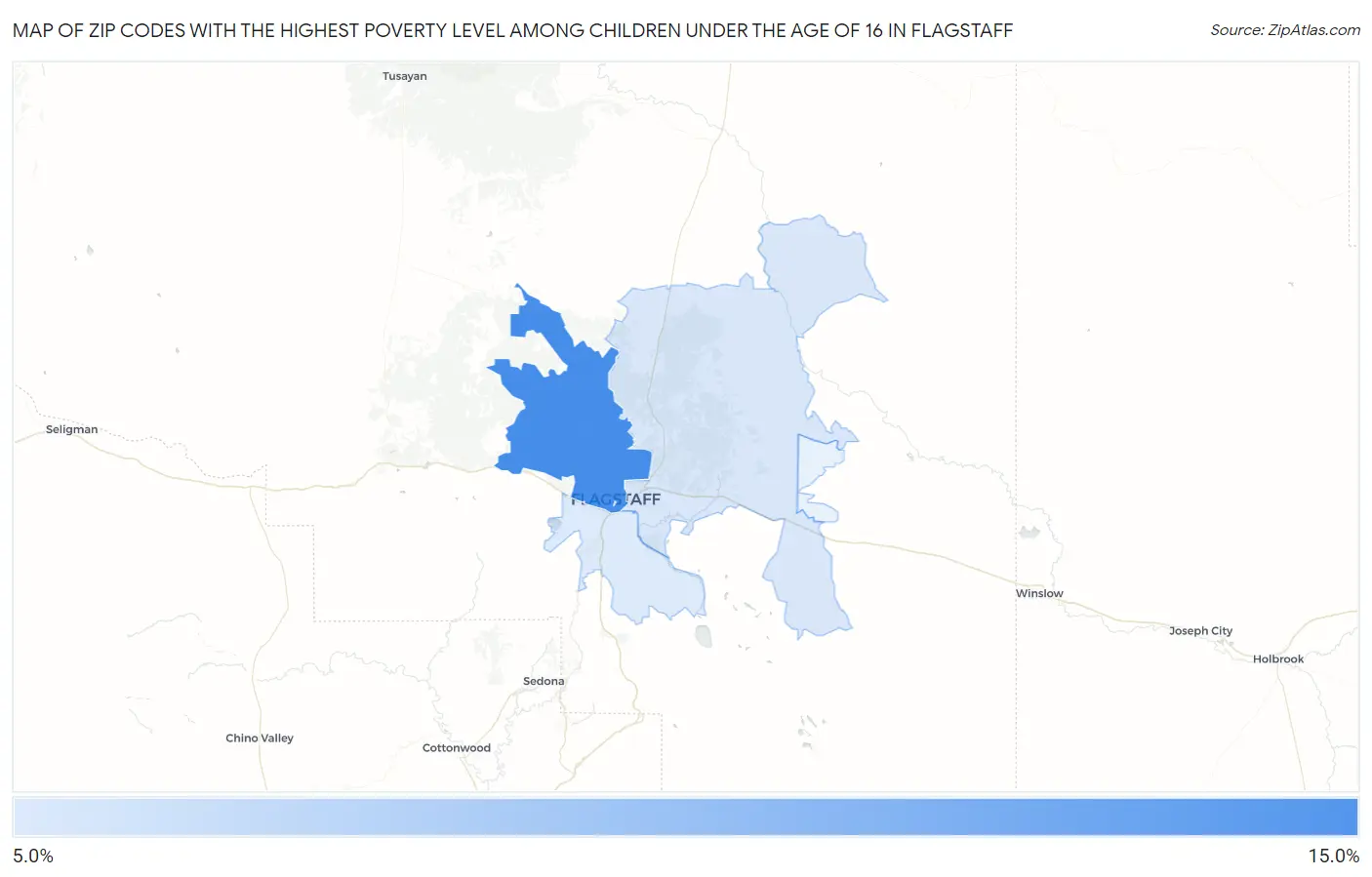 Zip Codes with the Highest Poverty Level Among Children Under the Age of 16 in Flagstaff Map