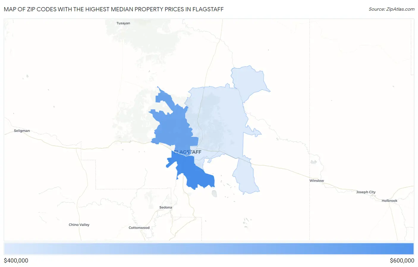 Zip Codes with the Highest Median Property Prices in Flagstaff Map
