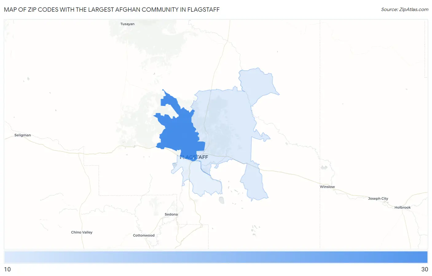 Zip Codes with the Largest Afghan Community in Flagstaff Map