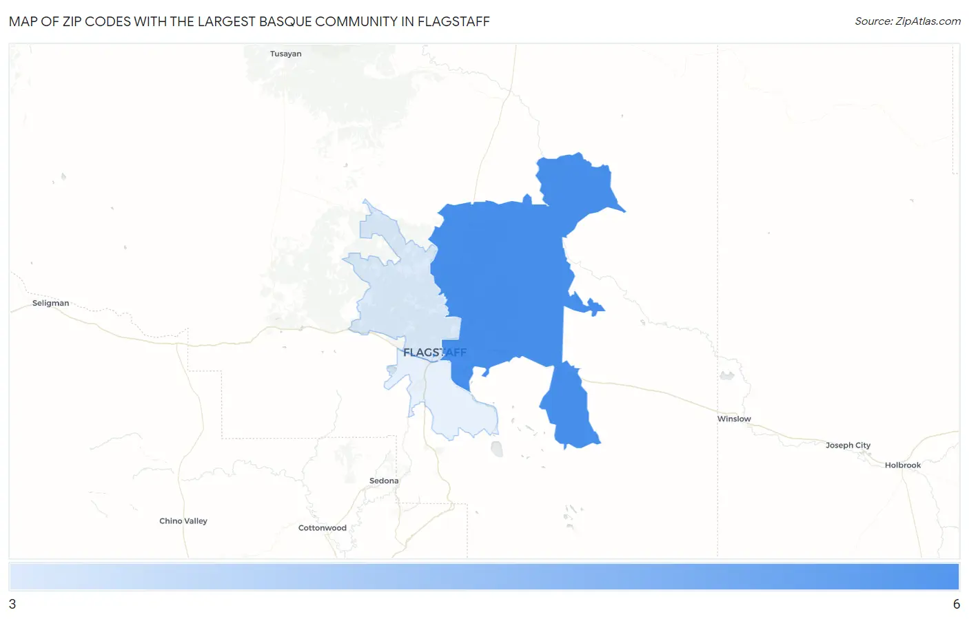 Zip Codes with the Largest Basque Community in Flagstaff Map