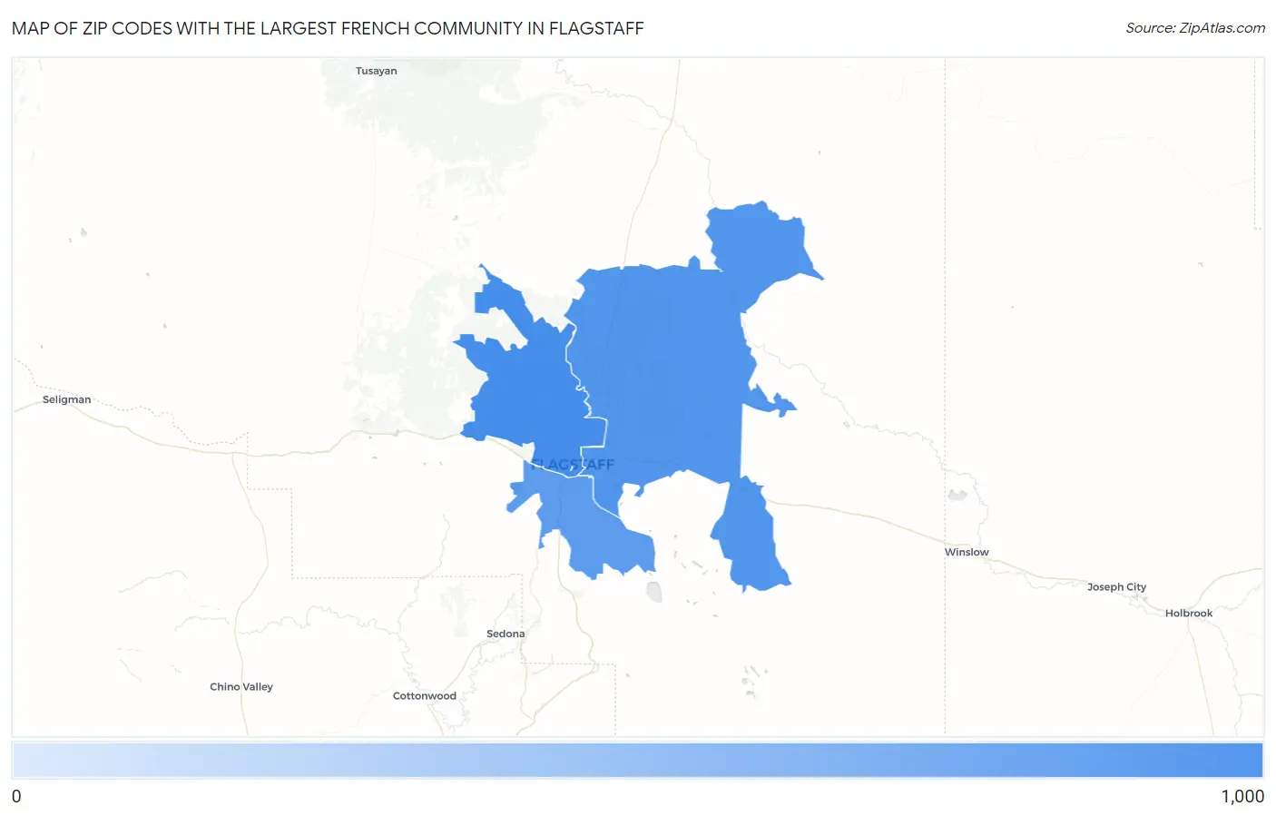 Zip Codes with the Largest French Community in Flagstaff Map
