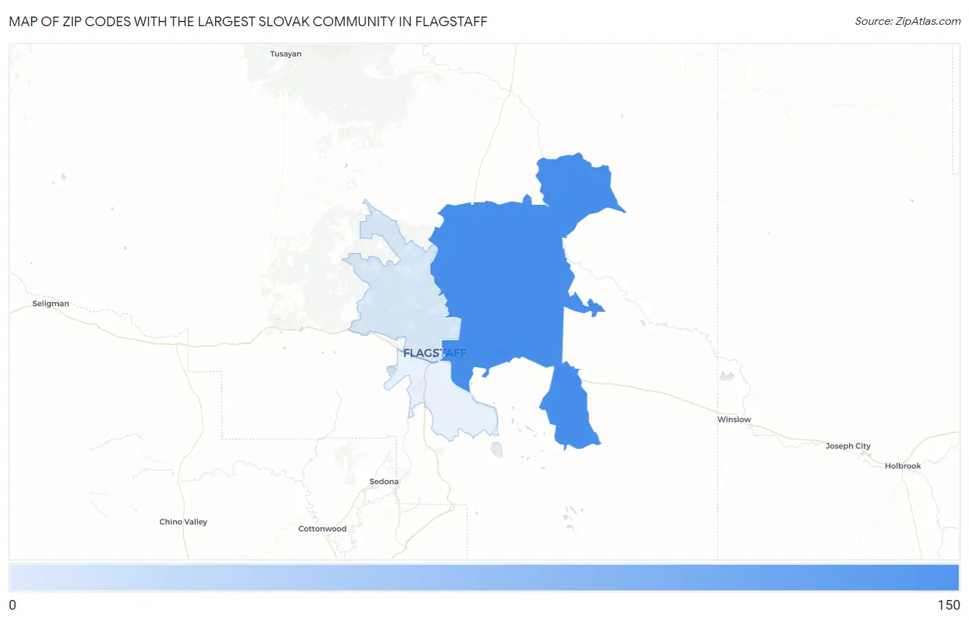Zip Codes with the Largest Slovak Community in Flagstaff Map
