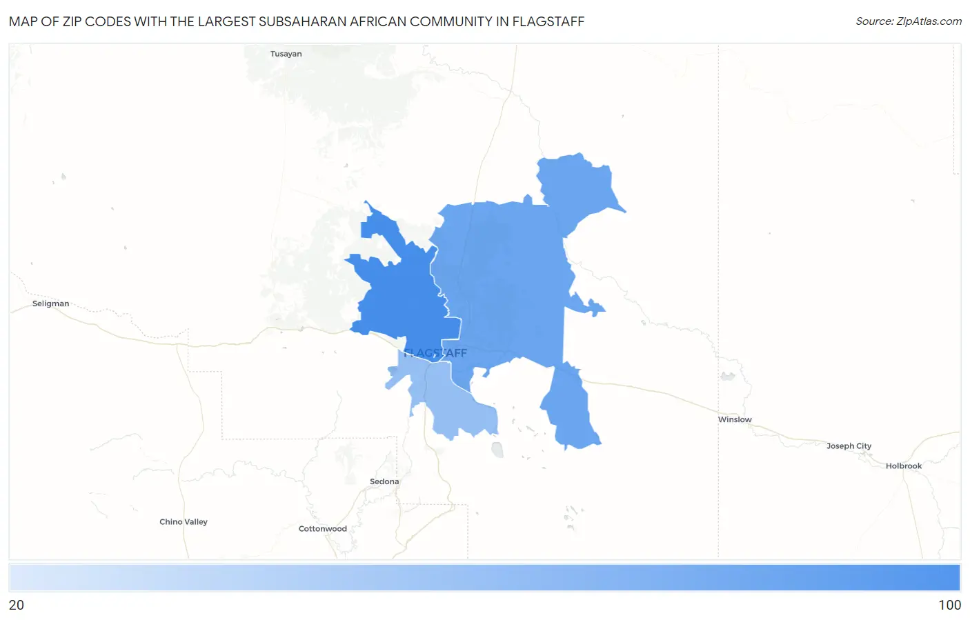 Zip Codes with the Largest Subsaharan African Community in Flagstaff Map