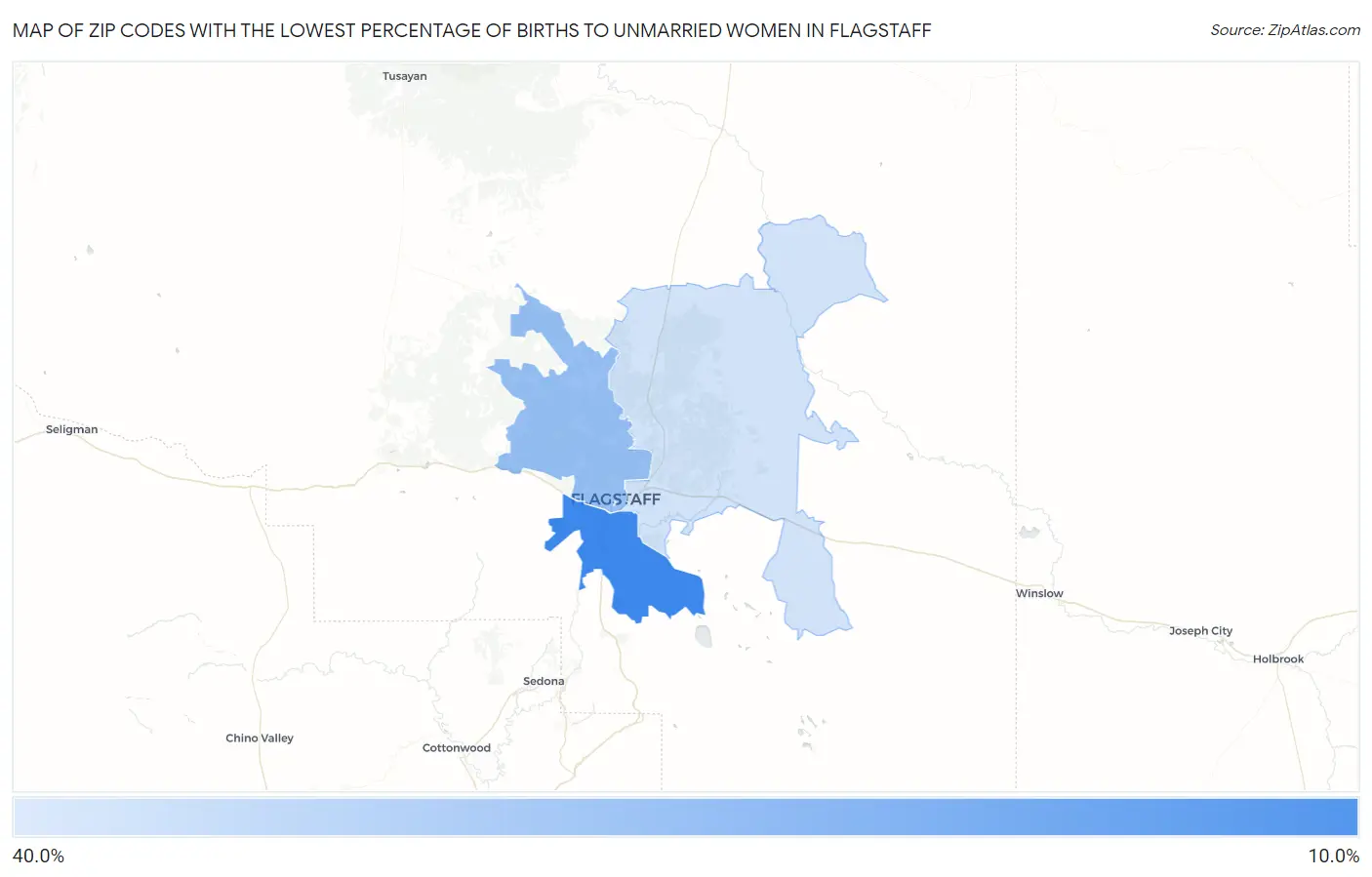 Zip Codes with the Lowest Percentage of Births to Unmarried Women in Flagstaff Map