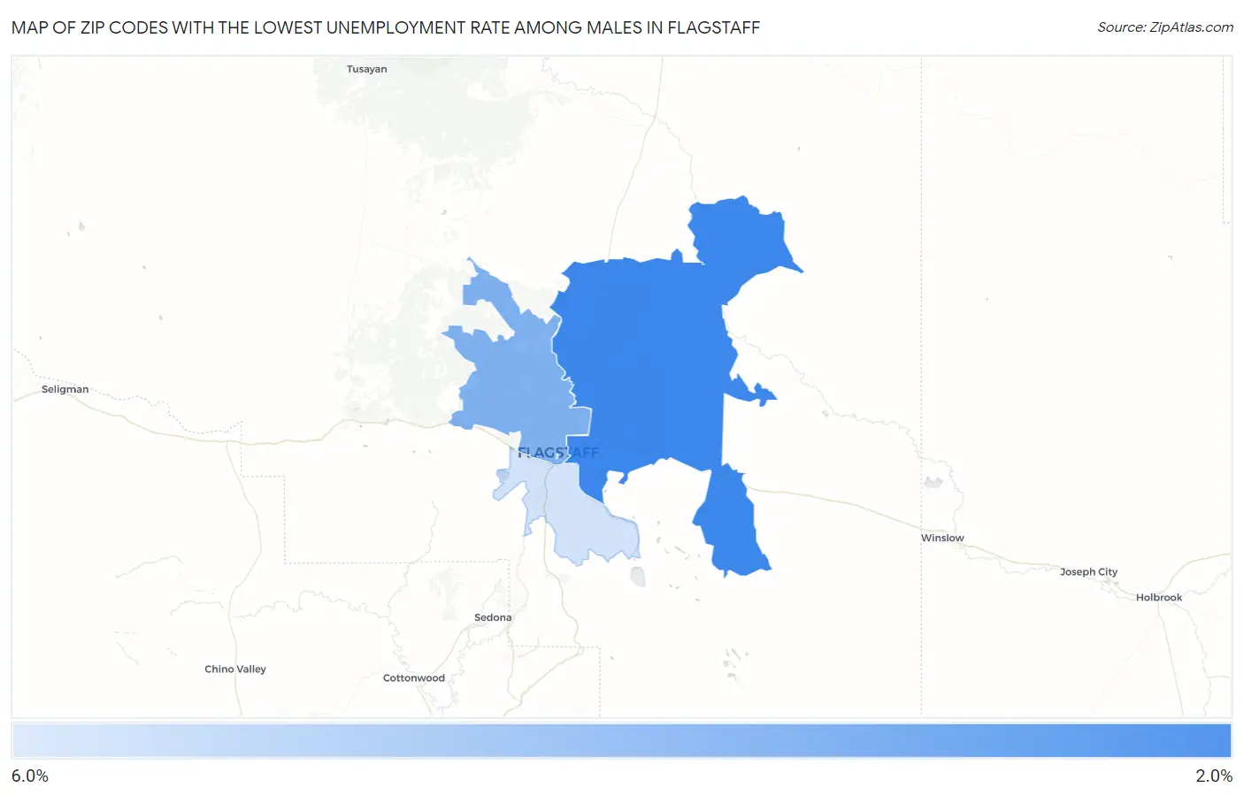 Zip Codes with the Lowest Unemployment Rate Among Males in Flagstaff Map