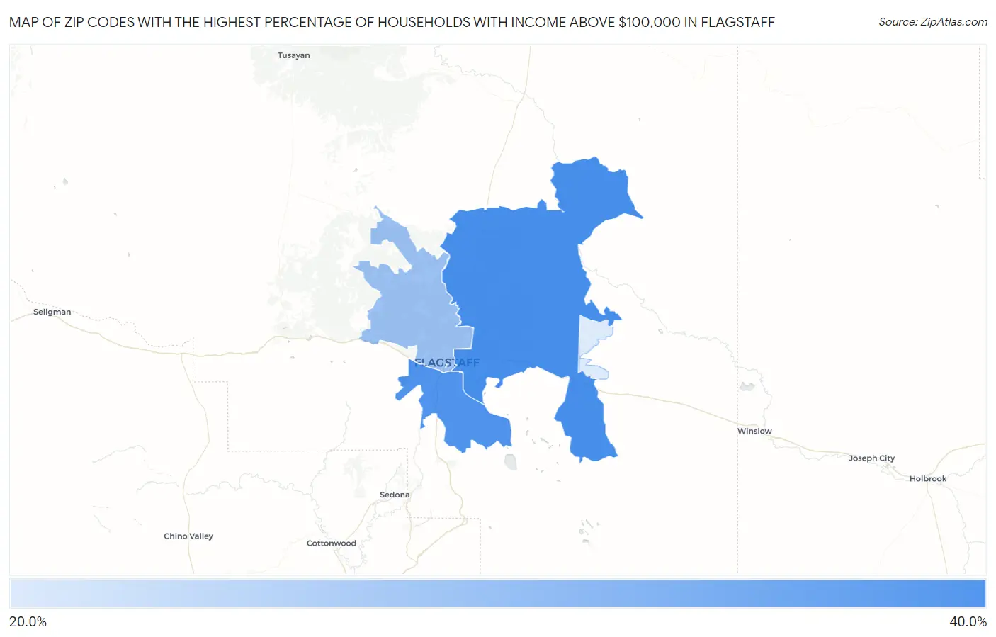 Zip Codes with the Highest Percentage of Households with Income Above $100,000 in Flagstaff Map