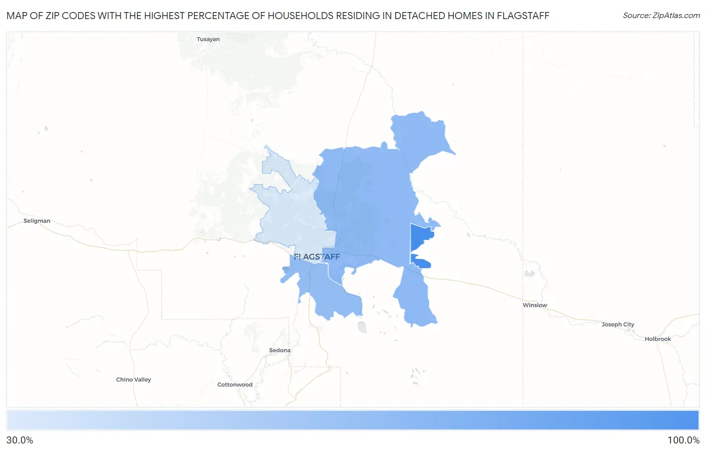 Zip Codes with the Highest Percentage of Households Residing in Detached Homes in Flagstaff Map
