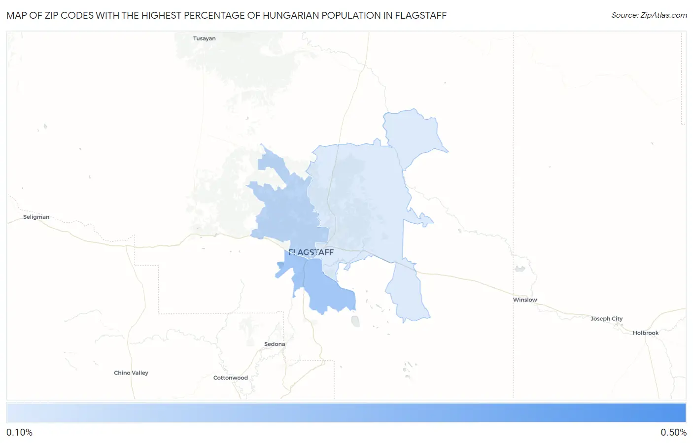 Zip Codes with the Highest Percentage of Hungarian Population in Flagstaff Map