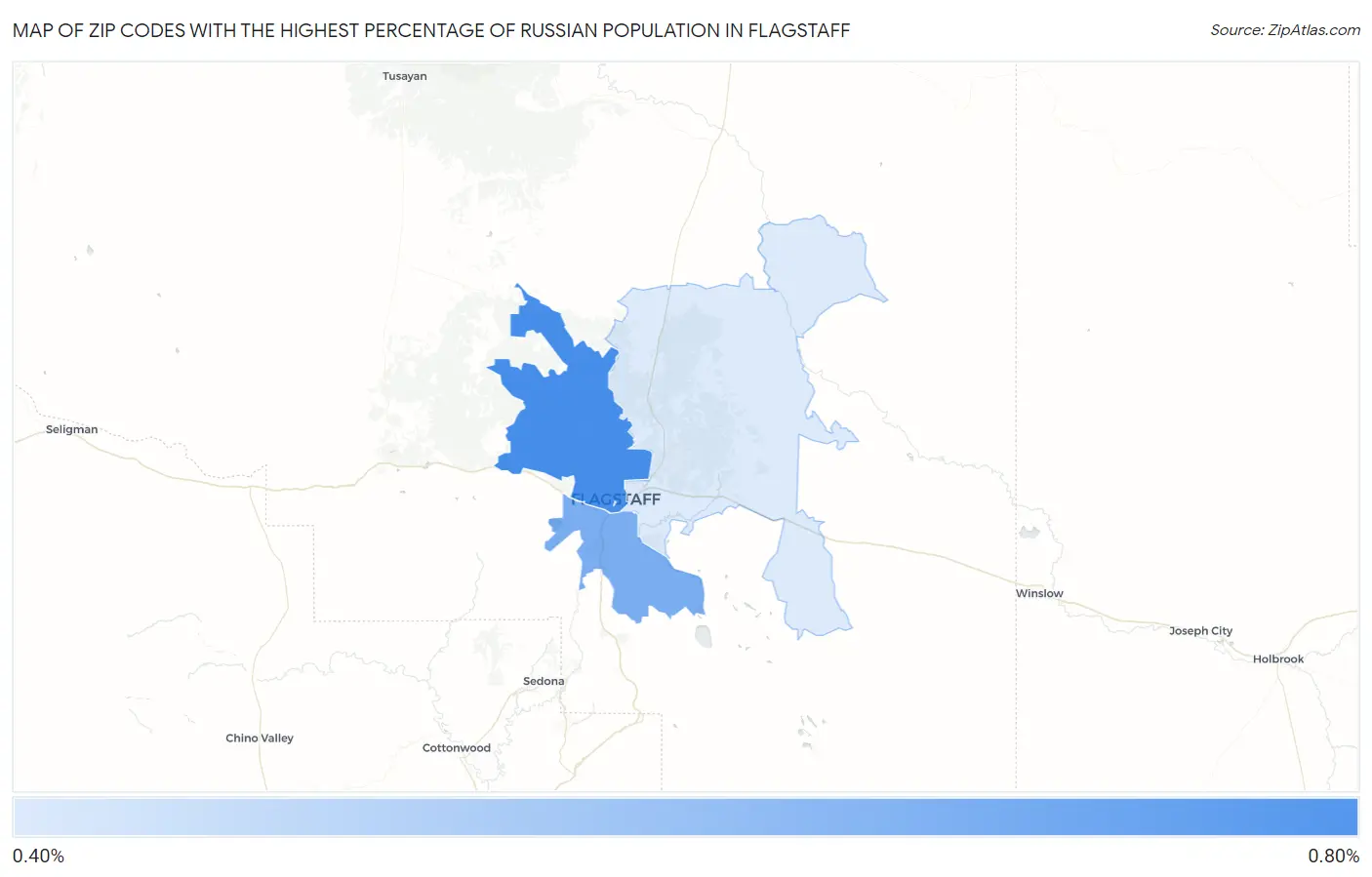 Zip Codes with the Highest Percentage of Russian Population in Flagstaff Map