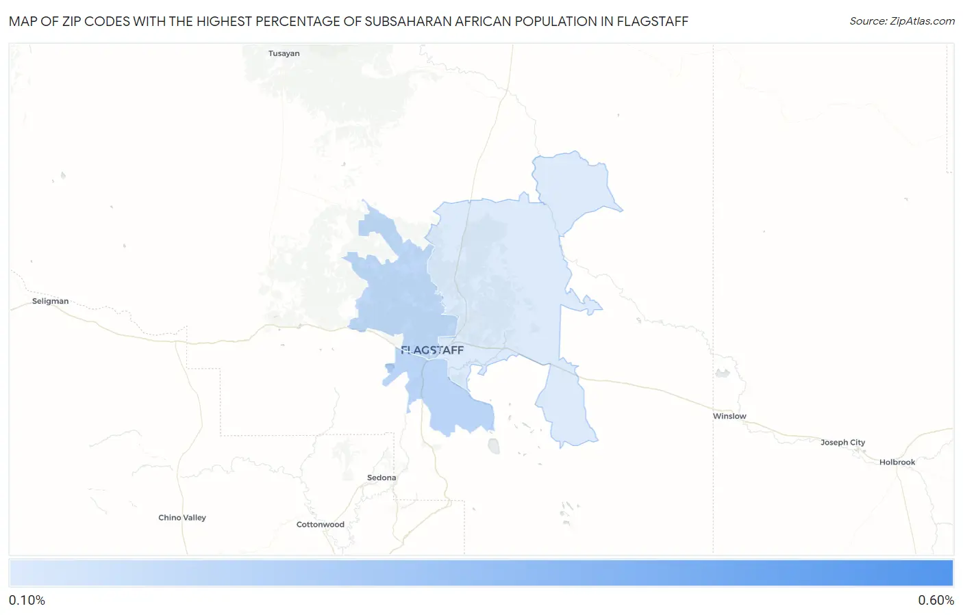 Zip Codes with the Highest Percentage of Subsaharan African Population in Flagstaff Map