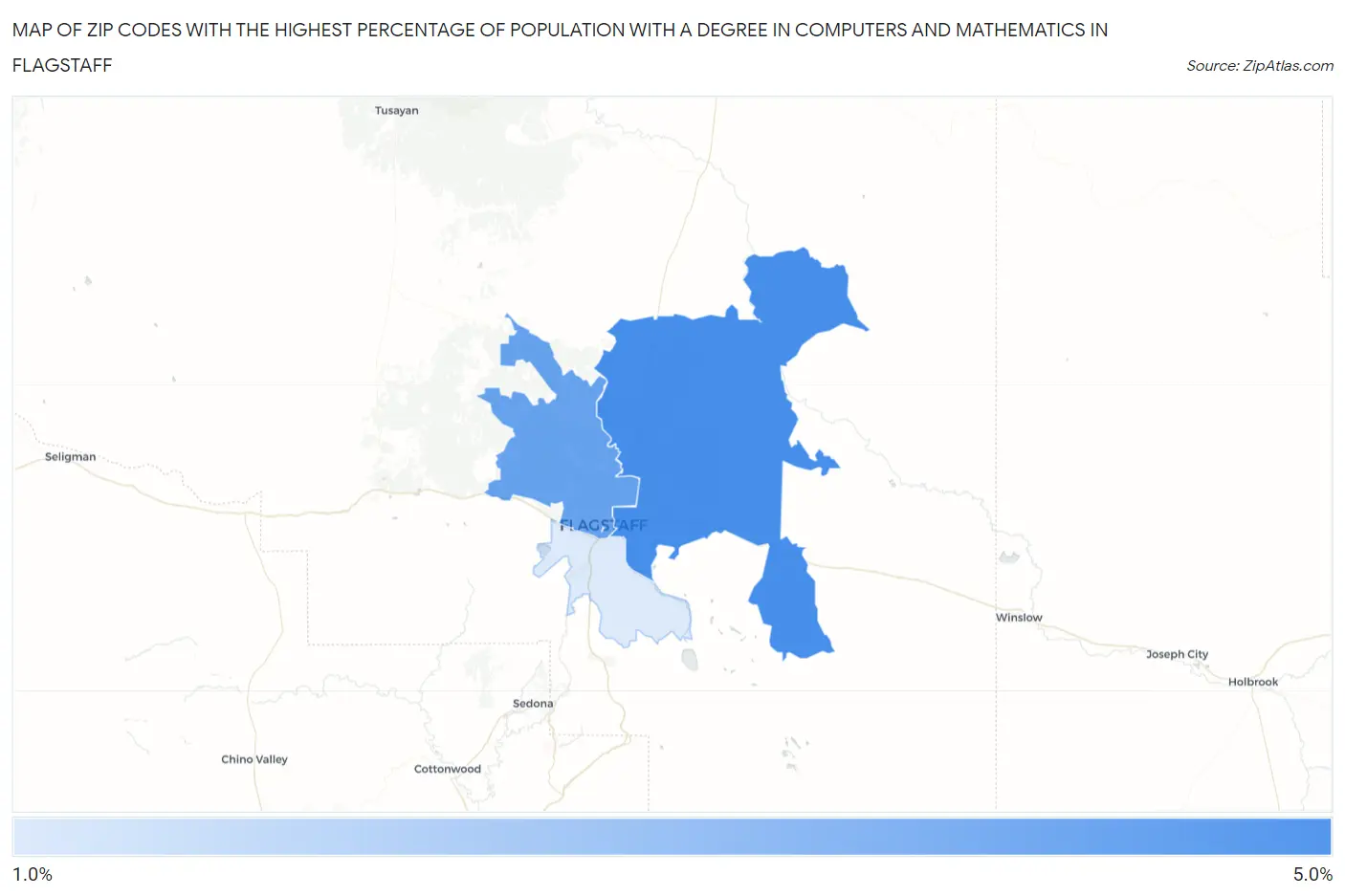 Zip Codes with the Highest Percentage of Population with a Degree in Computers and Mathematics in Flagstaff Map