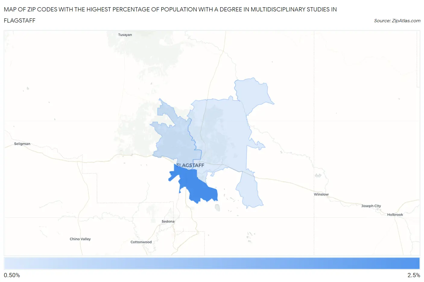 Zip Codes with the Highest Percentage of Population with a Degree in Multidisciplinary Studies in Flagstaff Map