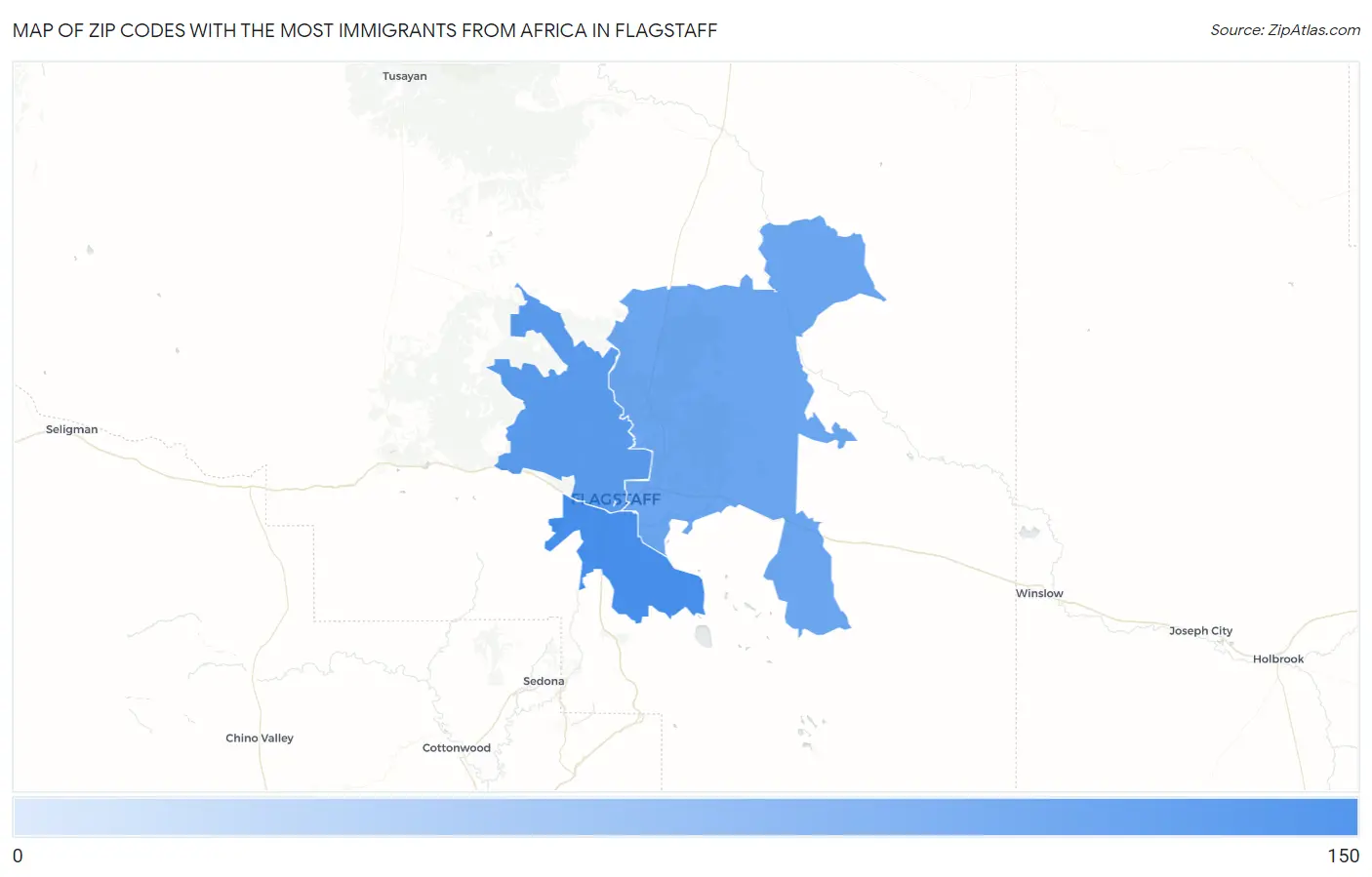 Zip Codes with the Most Immigrants from Africa in Flagstaff Map