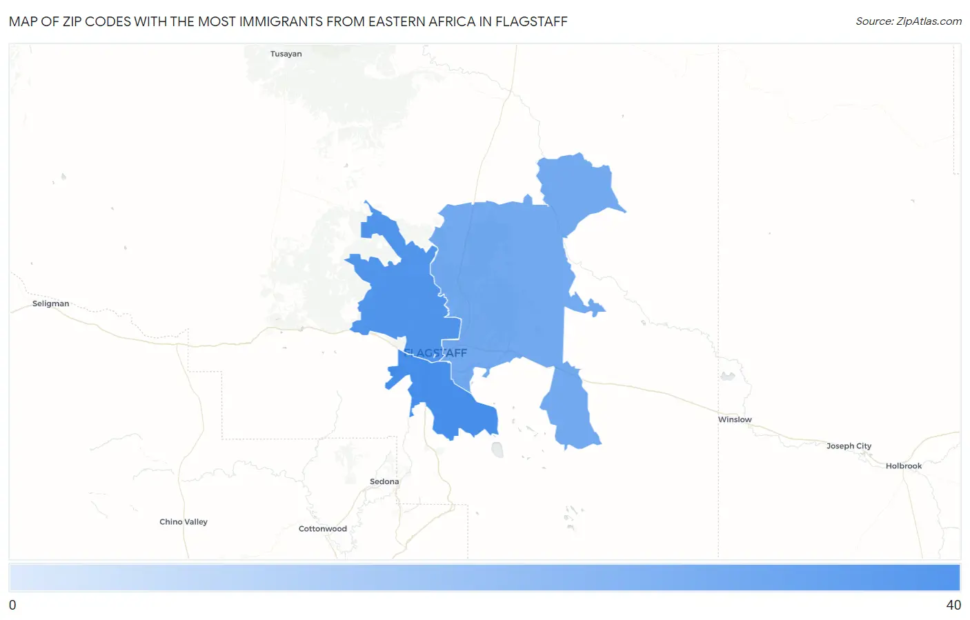 Zip Codes with the Most Immigrants from Eastern Africa in Flagstaff Map