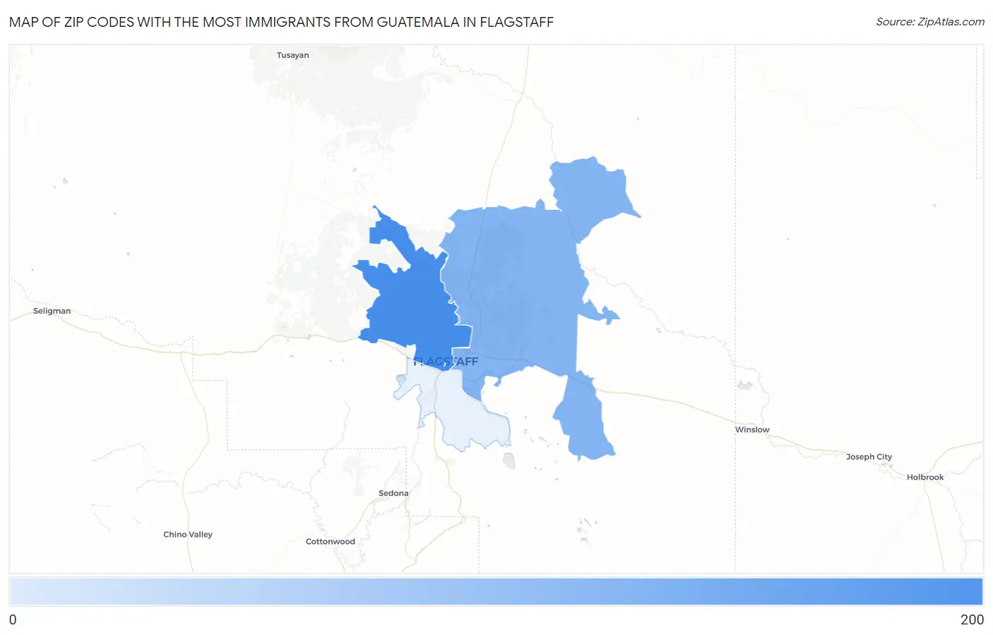 Zip Codes with the Most Immigrants from Guatemala in Flagstaff Map