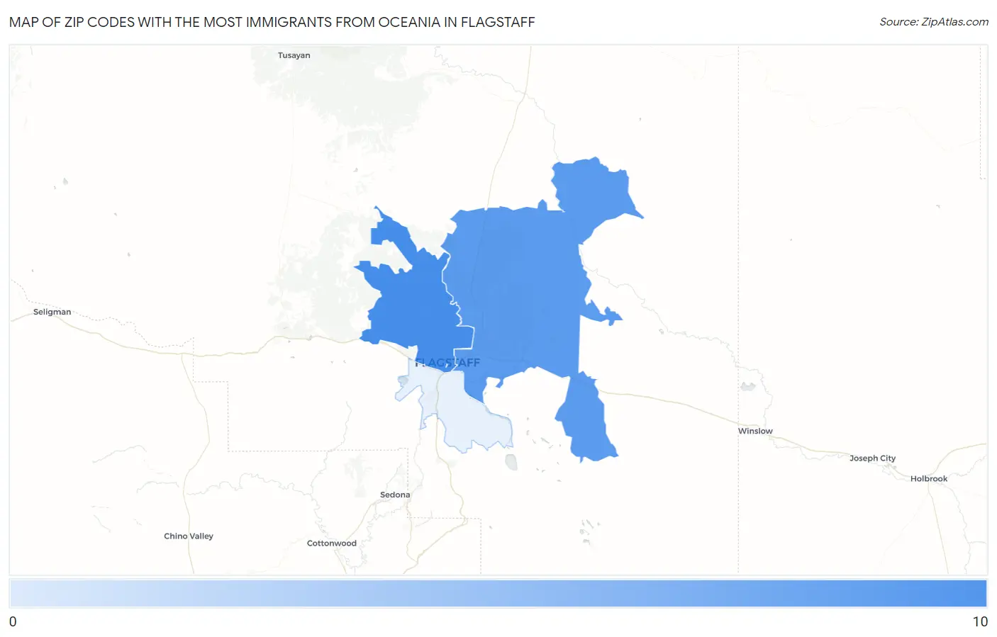 Zip Codes with the Most Immigrants from Oceania in Flagstaff Map
