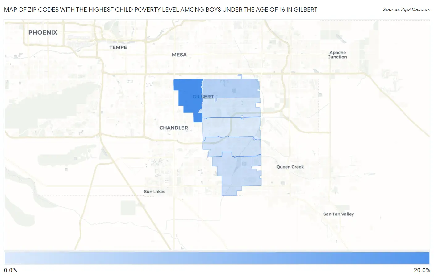 Zip Codes with the Highest Child Poverty Level Among Boys Under the Age of 16 in Gilbert Map