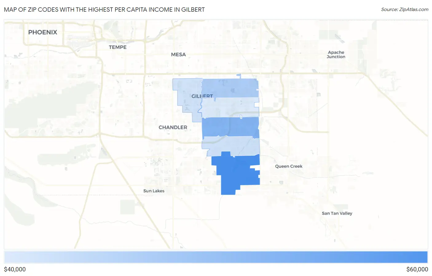 Zip Codes with the Highest Per Capita Income in Gilbert Map