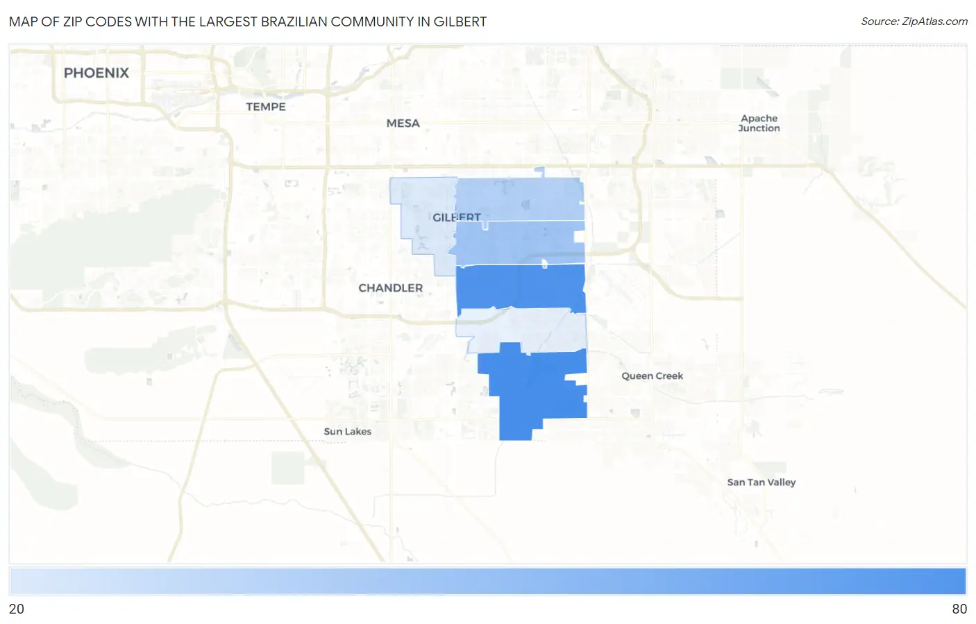Zip Codes with the Largest Brazilian Community in Gilbert Map