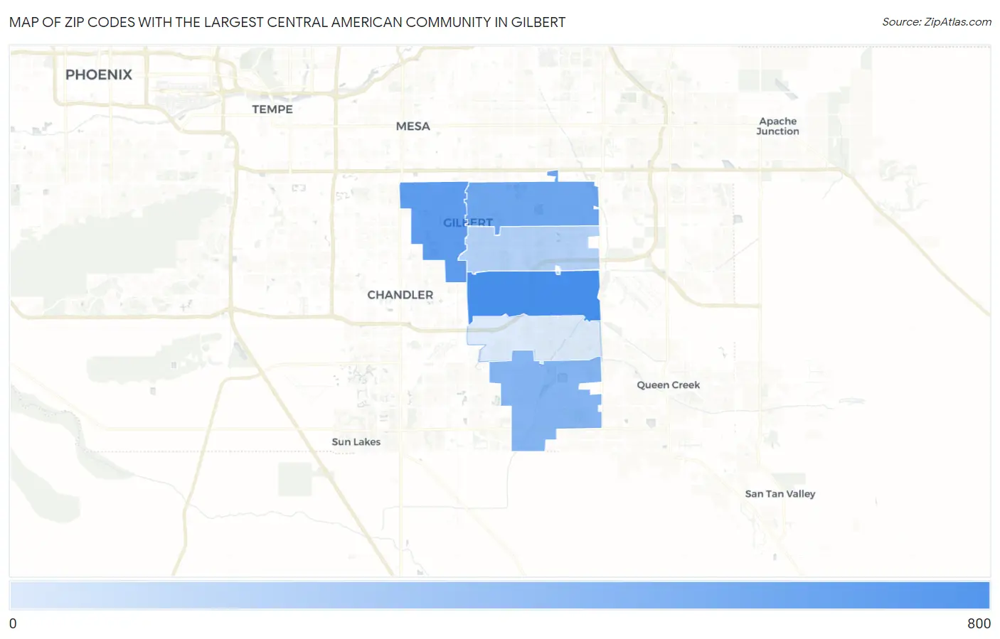 Zip Codes with the Largest Central American Community in Gilbert Map