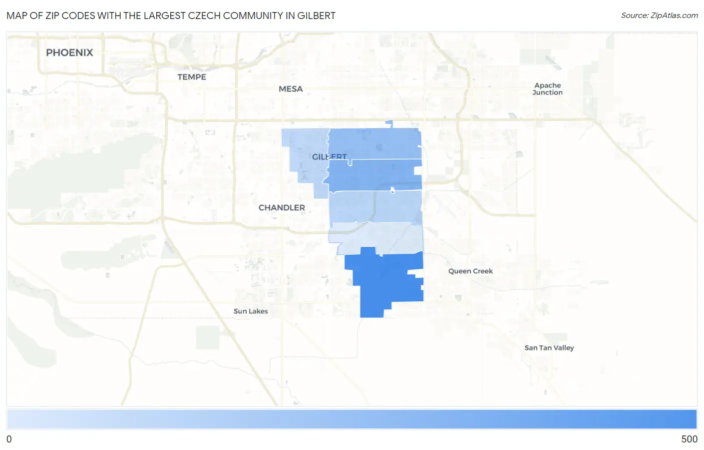 Zip Codes with the Largest Czech Community in Gilbert Map