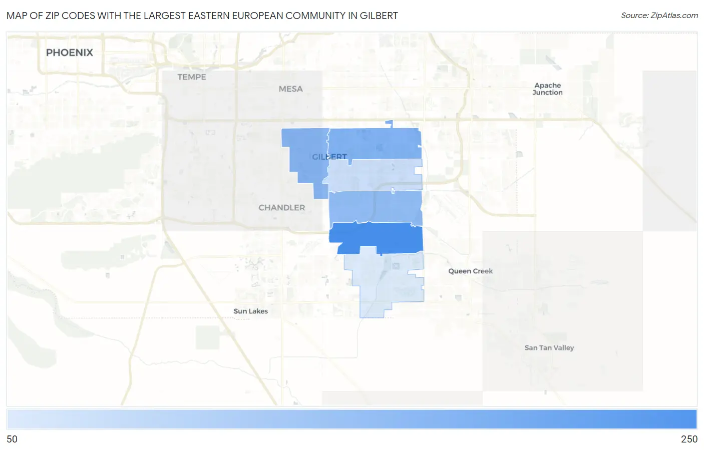 Zip Codes with the Largest Eastern European Community in Gilbert Map