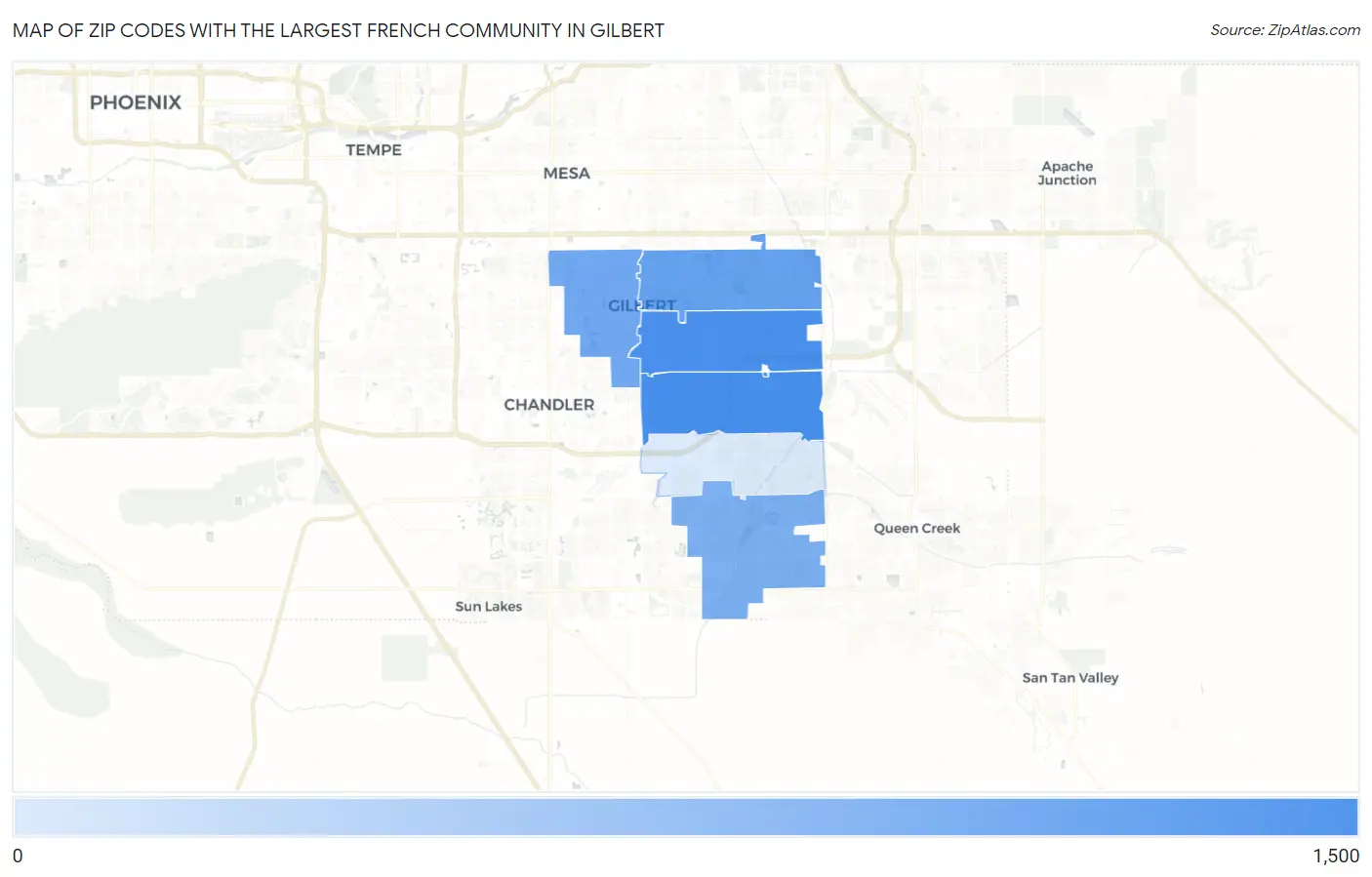 Zip Codes with the Largest French Community in Gilbert Map