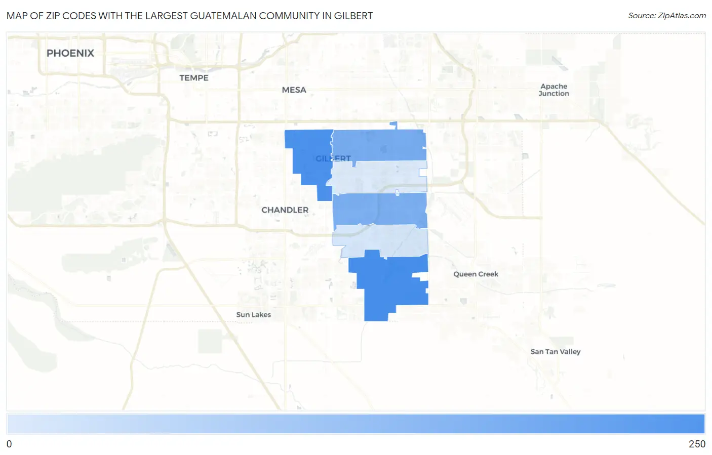 Zip Codes with the Largest Guatemalan Community in Gilbert Map