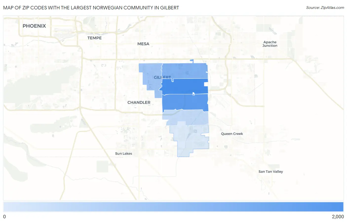 Zip Codes with the Largest Norwegian Community in Gilbert Map