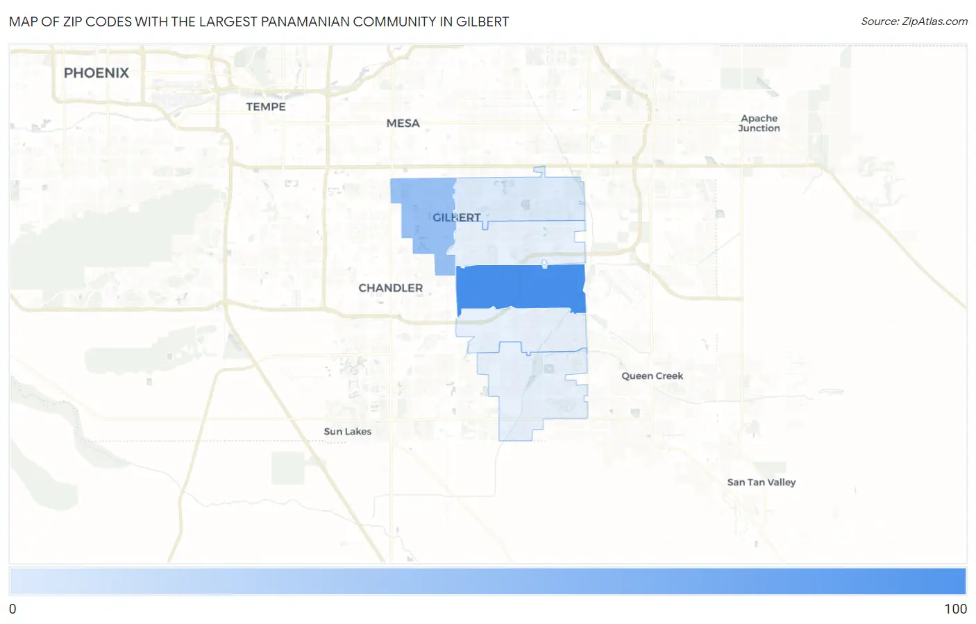 Zip Codes with the Largest Panamanian Community in Gilbert Map