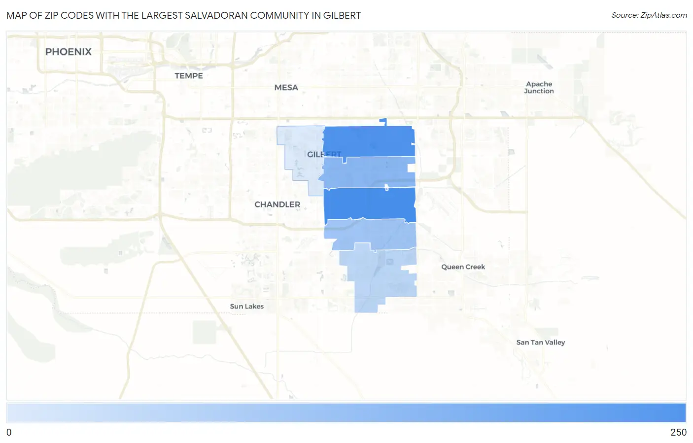 Zip Codes with the Largest Salvadoran Community in Gilbert Map