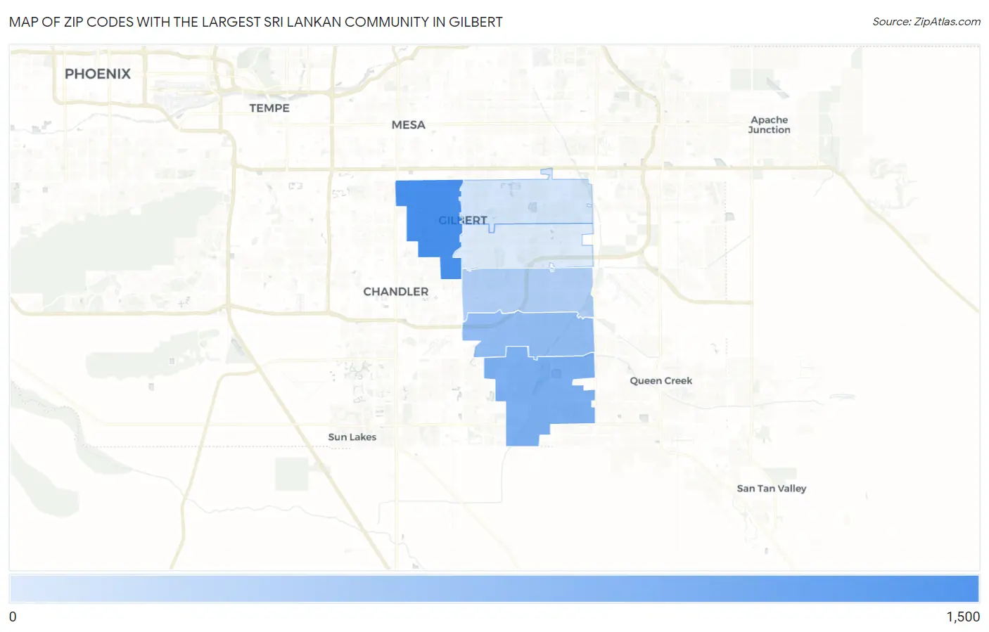 Zip Codes with the Largest Sri Lankan Community in Gilbert Map