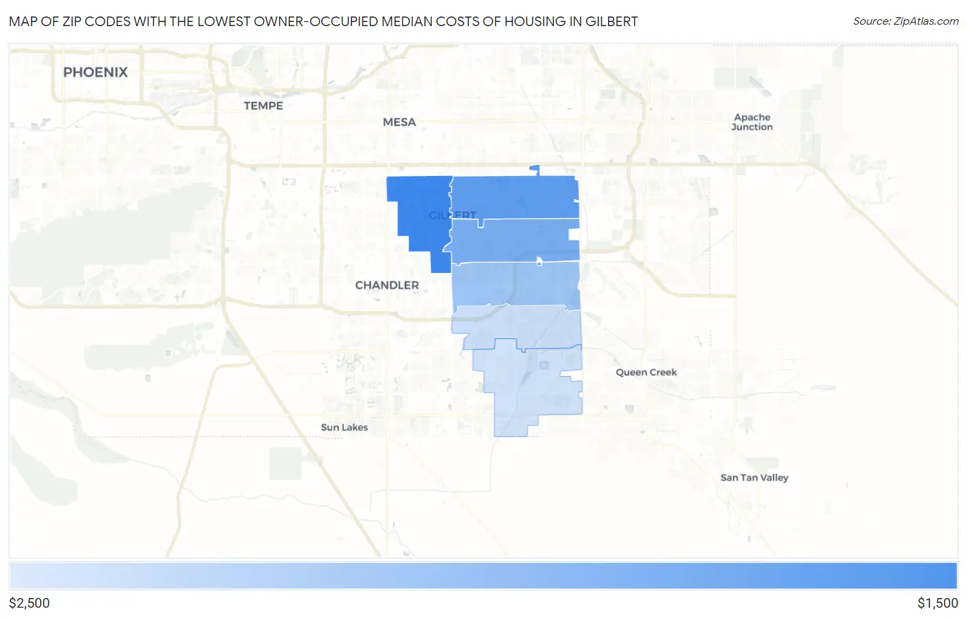Zip Codes with the Lowest Owner-Occupied Median Costs of Housing in Gilbert Map