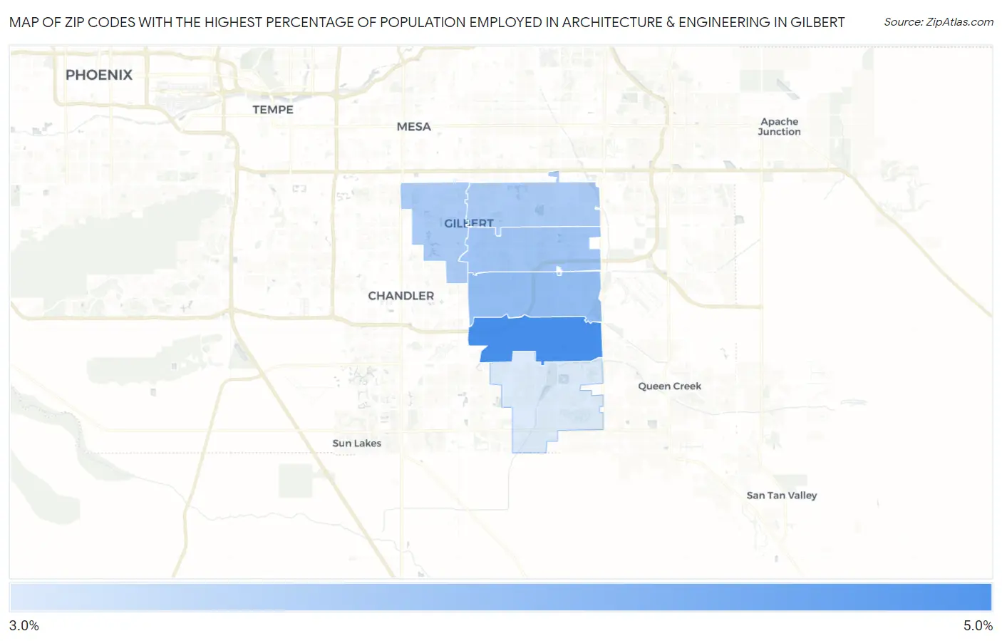 Zip Codes with the Highest Percentage of Population Employed in Architecture & Engineering in Gilbert Map