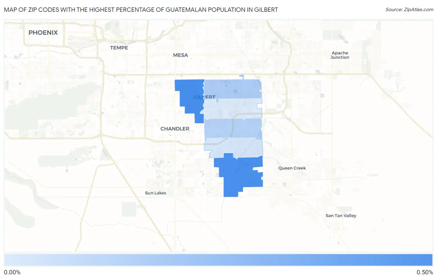 Zip Codes with the Highest Percentage of Guatemalan Population in Gilbert Map