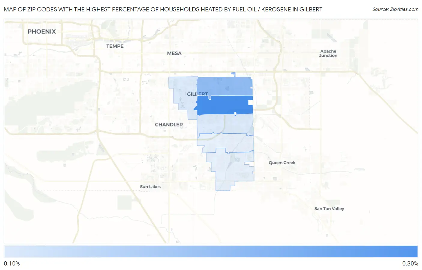 Zip Codes with the Highest Percentage of Households Heated by Fuel Oil / Kerosene in Gilbert Map