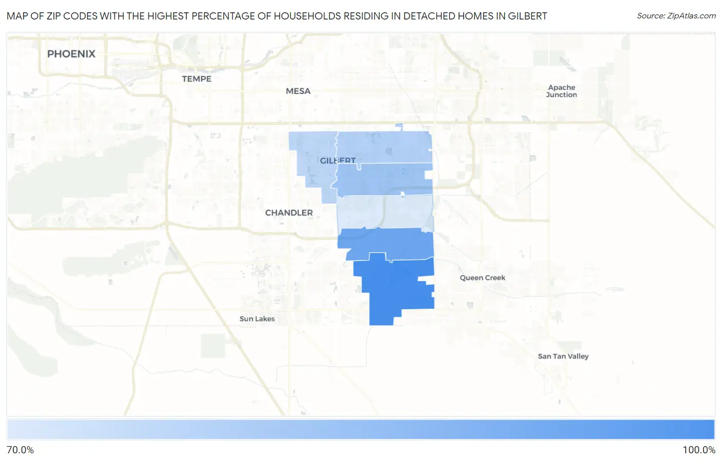Zip Codes with the Highest Percentage of Households Residing in Detached Homes in Gilbert Map